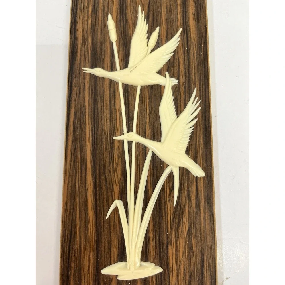 MCM Germany Bird Flower Wall Plaques Art Lot 2 Panel Plastic Wood 60s 10